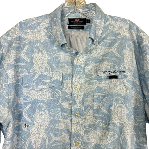 Vineyard Vines Men’s Fishing Shirt Blue Fish Print Vented Performance Medium - Picture 2 of 12